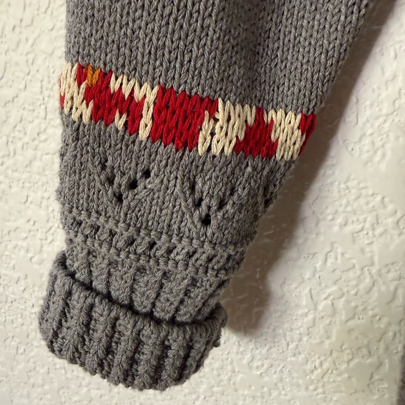 L.L. Bean Signature Gray Fair Isle Cardigan with Red, Navy & Cream Accents - Picture 8 of 10